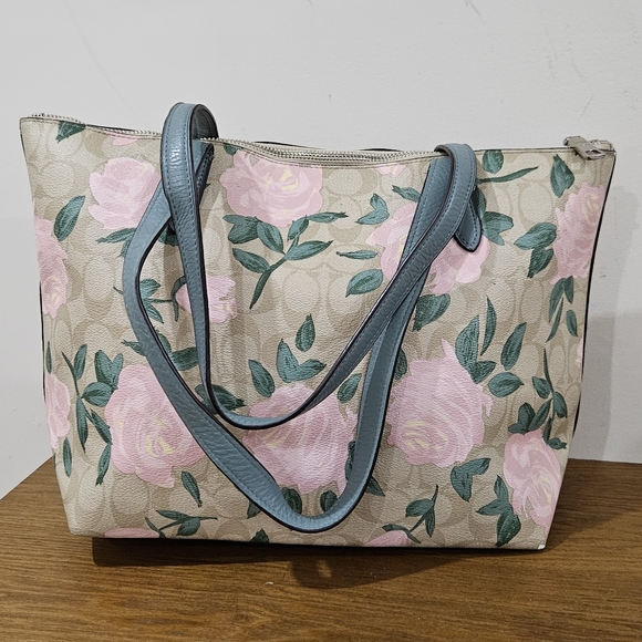 Coach Signature Floral Leather Tote Bag - Picture 5 of 11